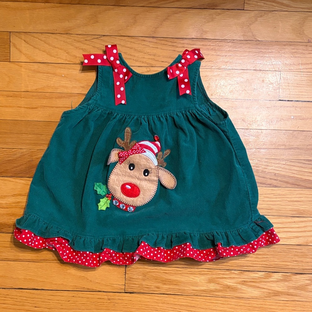 Rare Editions Festive Green Dress with Red Accents